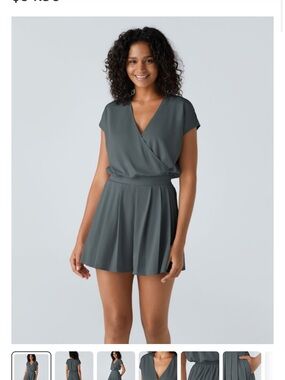 Halara V Neck Short Sleeve Pocket Waffle Casual Romper NWT size M grey